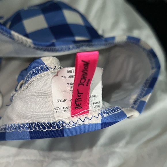 Vintage Y2K Betsey Johnson Swim Blue and White Gingham Bikini Top, size medium - Picture 6 of 7